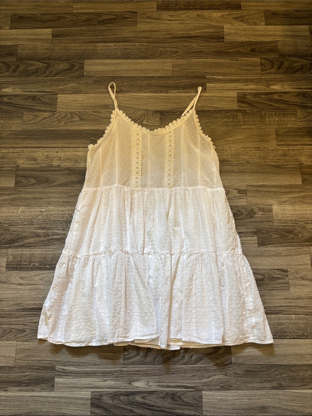 Altar'd State Creamy White Swiss Dot Tiered Mini Dress